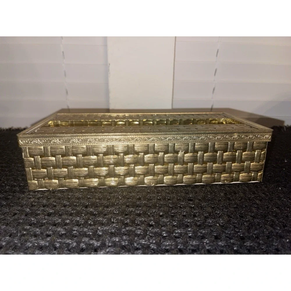 Vintage Gold Filigree Ornate Tissue Kleenex Box Holder Hollywood Regency